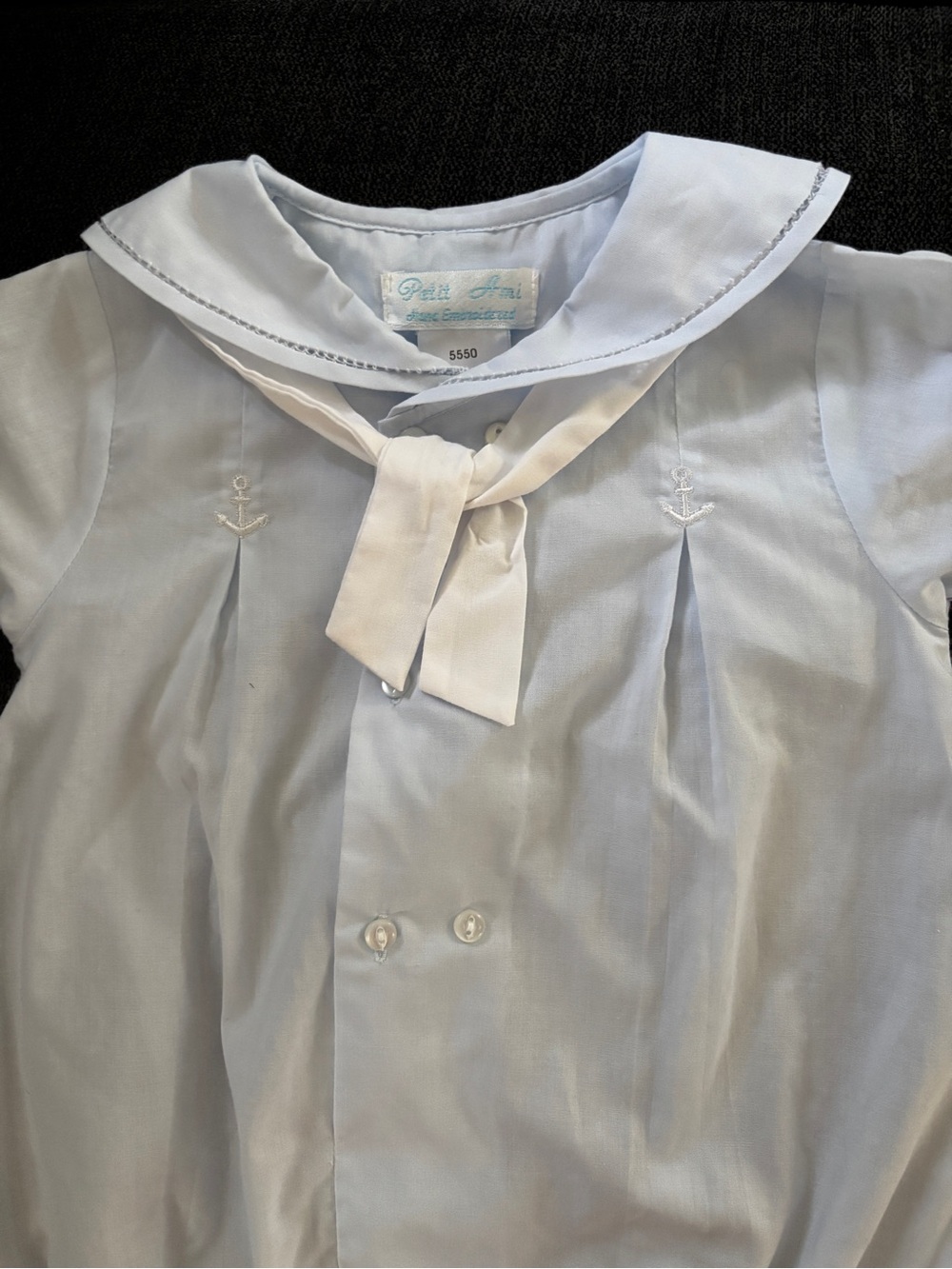 Petit Ami Pale Blue Sailor Bubble with White Tie 9 Months